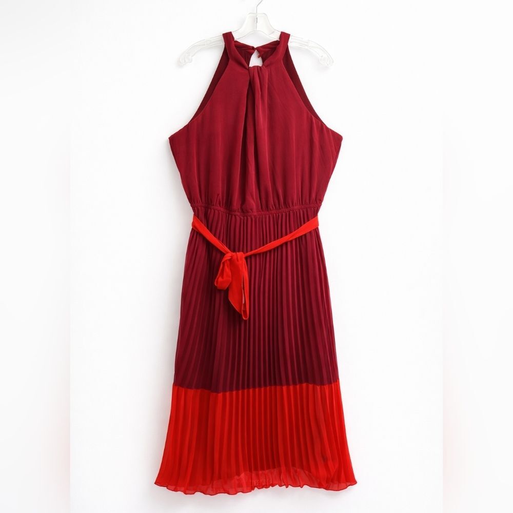 Lane Bryant Halter Dress Plus Size 22 NWT Red Maroon Pleated Waist Flowy